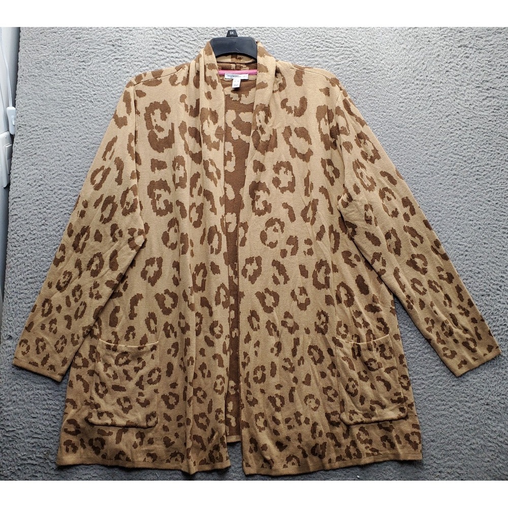 Isaac Mizrahi Live Cardigan Sweater Womens XL Multi Leopard Print Open Front
